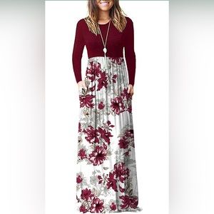 Floral Burgundy and White Maxi Dress Brand NEW with Tag Size Lrg